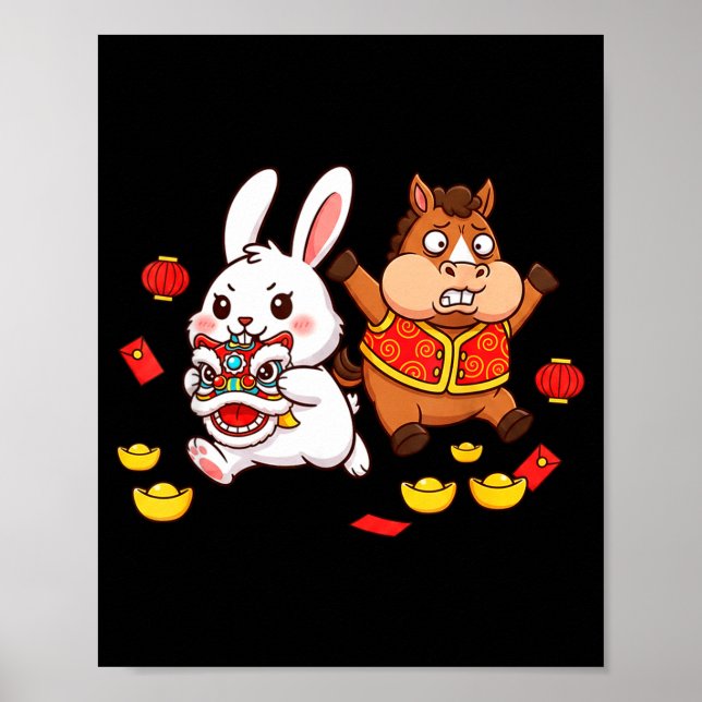 Poster Chinese Horse Rabbit Funny Kids Mens Womens Happy  (Frente)