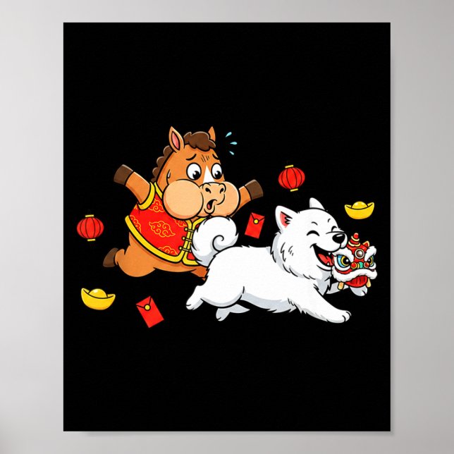 Poster Chinese Horse Samoyed Funny Kids Mens Womens Happy (Frente)