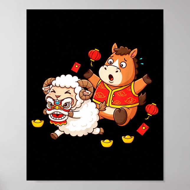 Poster Chinese Horse Sheep Funny Kids Mens Womens Happy N (Frente)