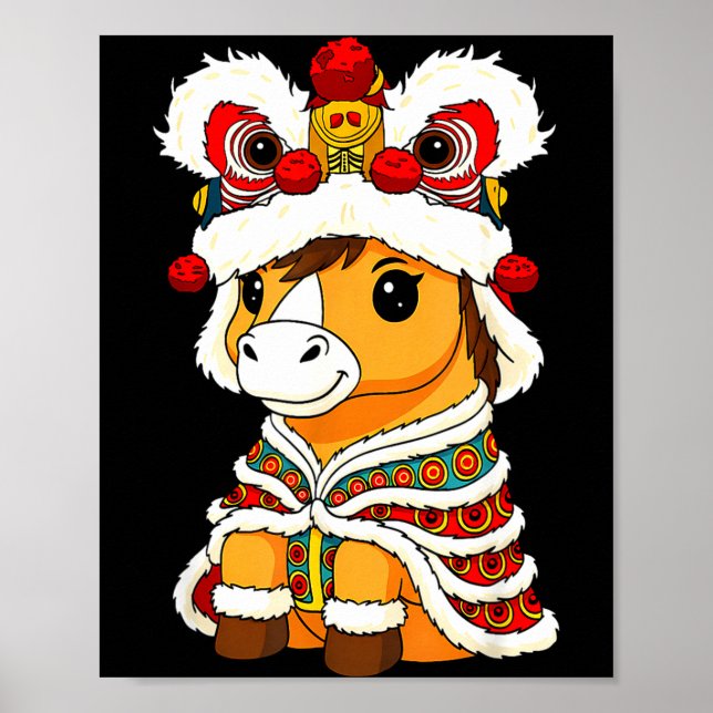 Poster Chinese Lunar New Year Lion Dance Cute Horse China (Frente)