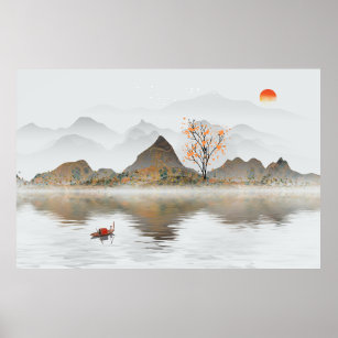 Poster Chinese Nature Scenery Ink Painting