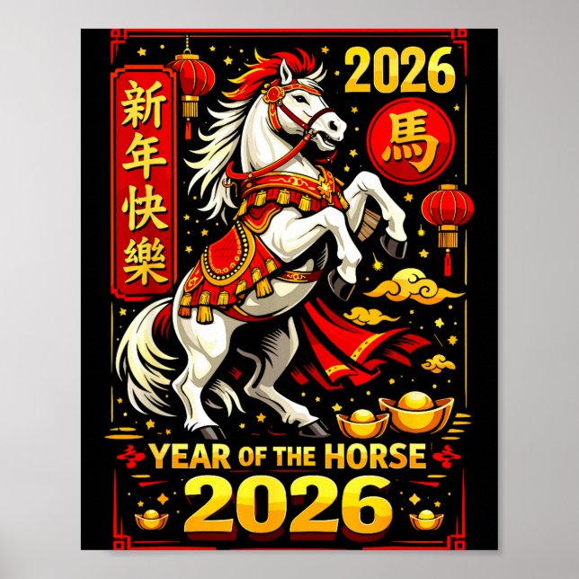 Poster Chinese New Year 2026 Horse Year Lunar Zodiac  (Frente)