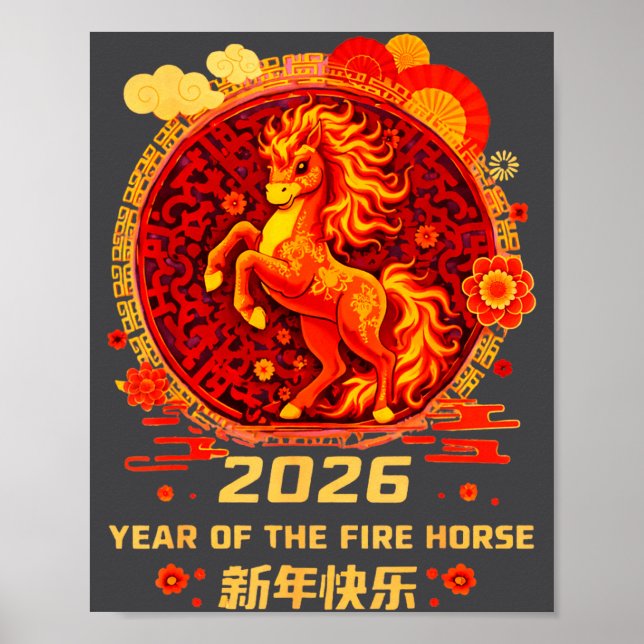Poster Chinese New Year 2026 Year Of The Fire Horse  (Frente)