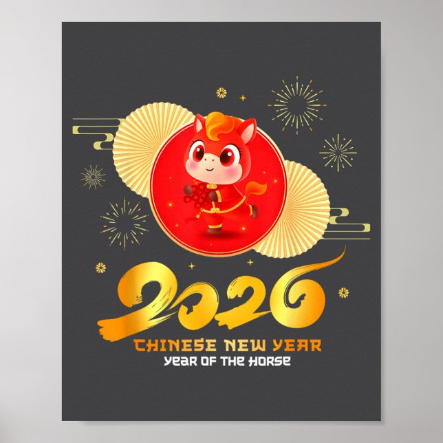 Poster Chinese New Year 2026 Year Of The Horse Cartoon Cu (Frente)