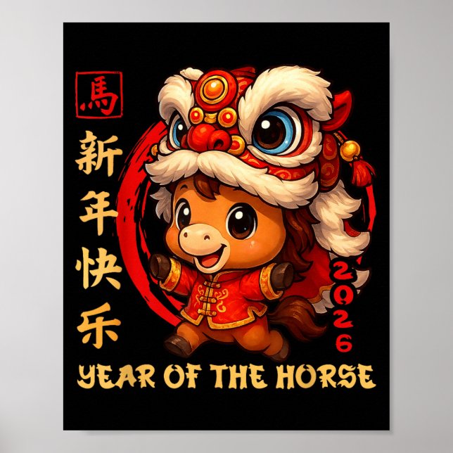Poster Chinese New Year 2026 Year Of The Horse Funny Happ (Frente)