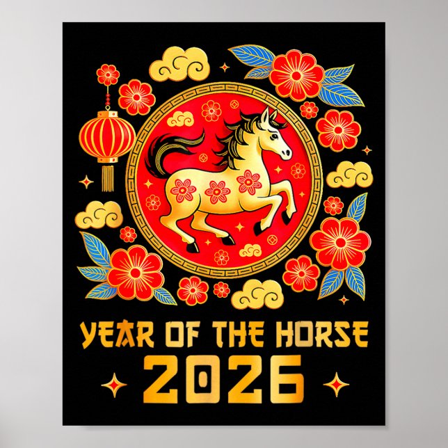 Poster Chinese New Year 2026 Year Of The Horse Happy New  (Frente)