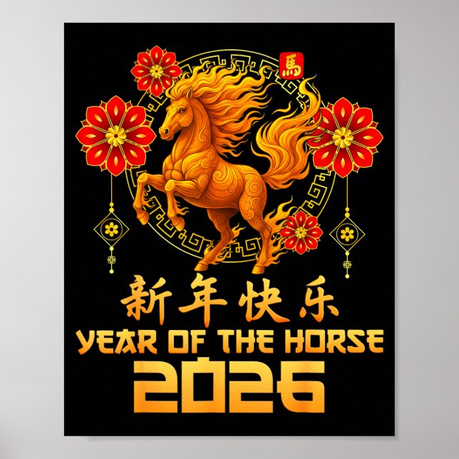 Poster Chinese New Year 2026 Year Of The Horse Happy New  (Frente)