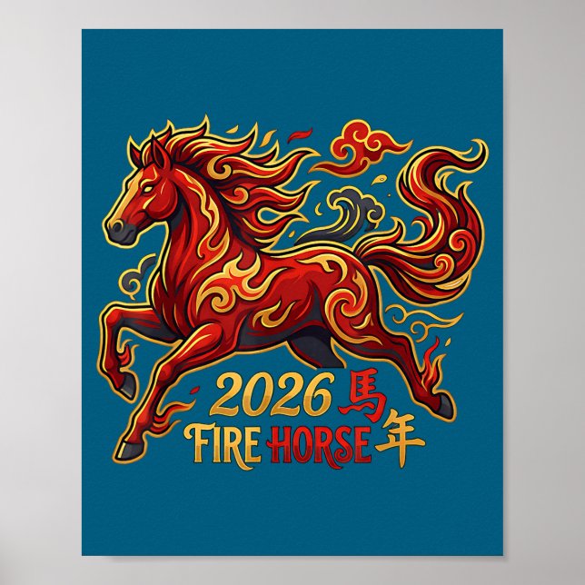 Poster Chinese New Year Of The Horse 2026 Fire Horse Chin (Frente)
