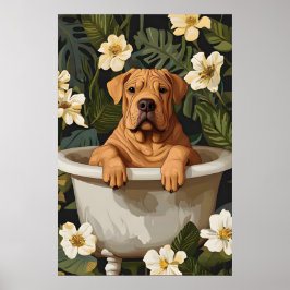 Poster Chinese Shar Pei In Bathtub Poster, Funny Dog