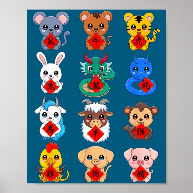 Poster Chinese Zodiac Animal Signs Lunar New Year  (Frente)