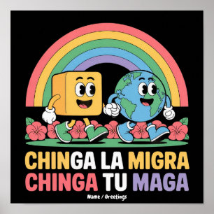 Poster Chinga La Migra Chinga Tu Maga Arco-íris Engraçado