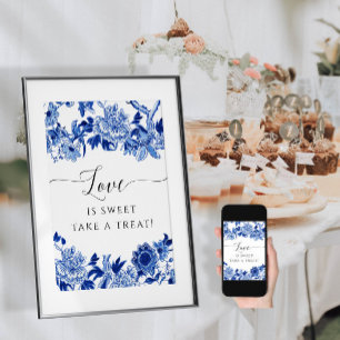 Poster Chinoiserie Azul e Branco O Amor é Doce Sobremesa