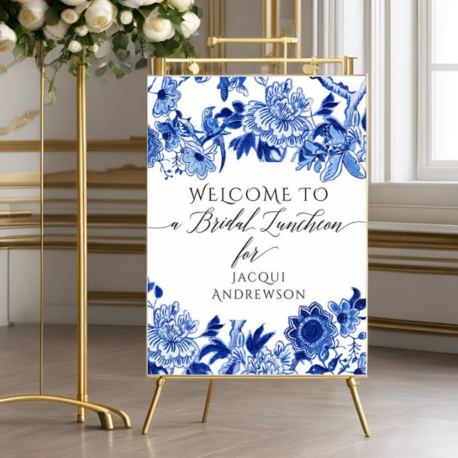 Poster Chinoiserie Blue Bridal Lunchee Bem-vindo (Criador carregado)