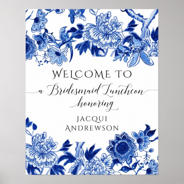 Poster Chinoiserie Blue White Welcome Bridal Lunchee (Frente)