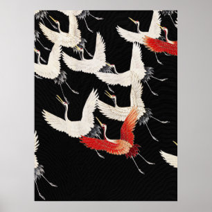 Poster Chinoiserie Grou Voador Zen Kimono Minimalista Art
