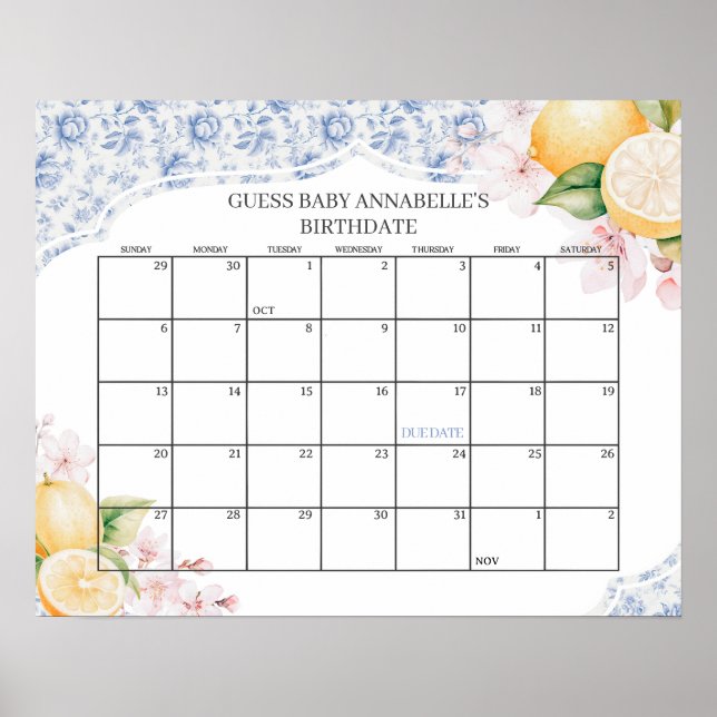 Poster Chinoiserie Lemon Tea Chá de fraldas Acho Data de  (Frente)