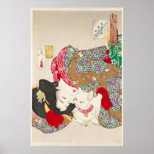 Poster Chinoiserie Senhora Japonesa & Gato Arte do Quimon