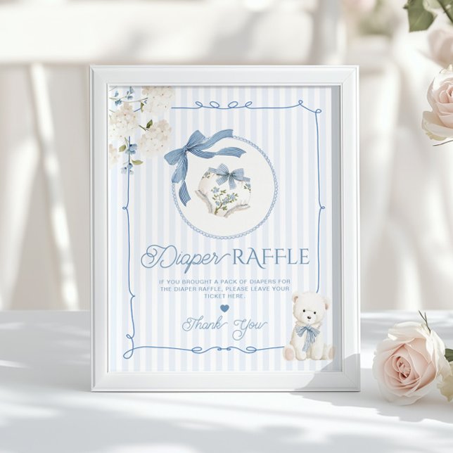 Poster Chinoiserie Teddy Bear Coquette Bow Diaper raffle (Criador carregado)