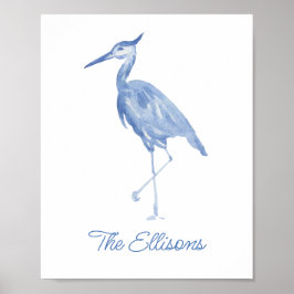 Poster Chinoiserie Watercolor Blue Heron