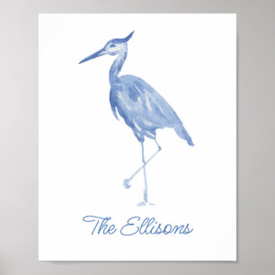 Poster Chinoiserie Watercolor Blue Heron