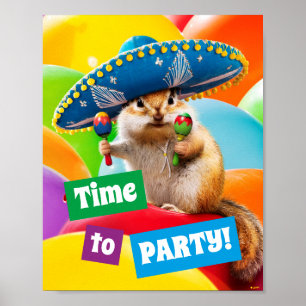 Poster Chipmunk De Partido Em Sombrero