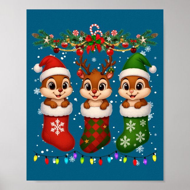 Poster Chipmunk In Christmas Socks Lights Chipmunk Xmas L (Frente)