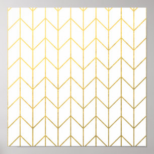 Pôster Chique moderno do fundo branco Dourado de Chevron