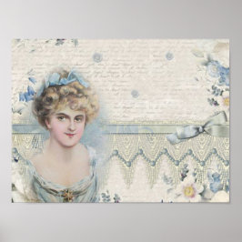 Poster Chique Vintage - Mulher Vitoriana com Flores