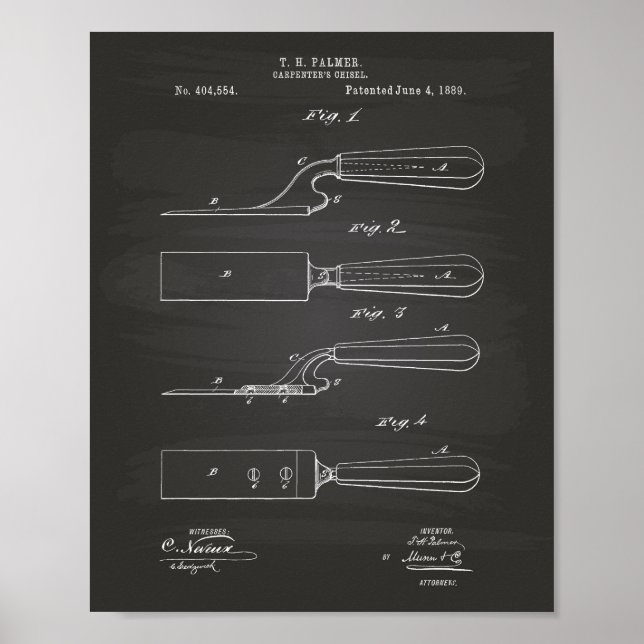 Pôster Chisel 1889 do Carpenter: "Patent Art Chalkboard" (Frente)