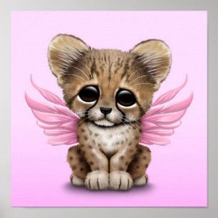 Poster Chita bonito Cub com as asas feericamente no rosa