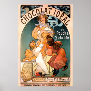 Poster Chocolat Ideal 1897 CARTA IMPRESSA Alphonse Mucha