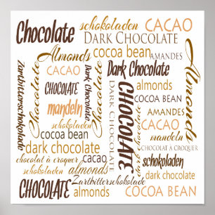Pôster Chocolate, amêndoas e nuvem escura da palavra do