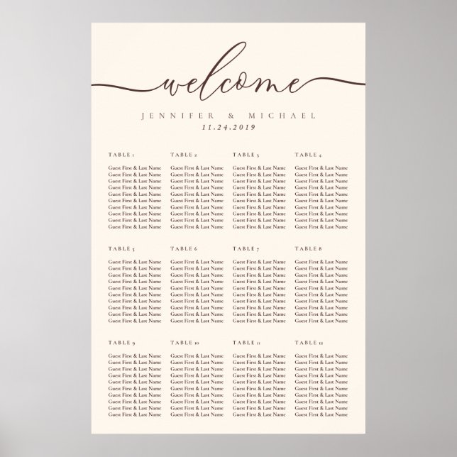 Poster Chocolate Brown Welcome Wedding Table Seating (Frente)