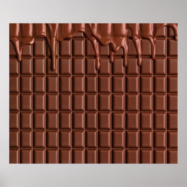Poster Chocolate derretido pingando sobre um bloco de cho (Frente)