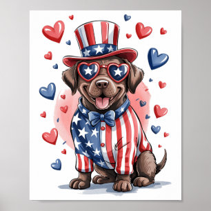 Poster Chocolate Engraçado Labrador Cão 4 De Julho Indepe