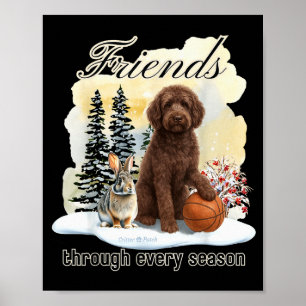 Poster Chocolate Goldendoodle e Amigo na Neve de Inverno