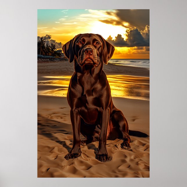 Poster Chocolate Labrador no Sunset (Frente)