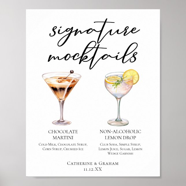 Poster Chocolate Martini Lemon Drop Dessert Mocktail Menu (Frente)
