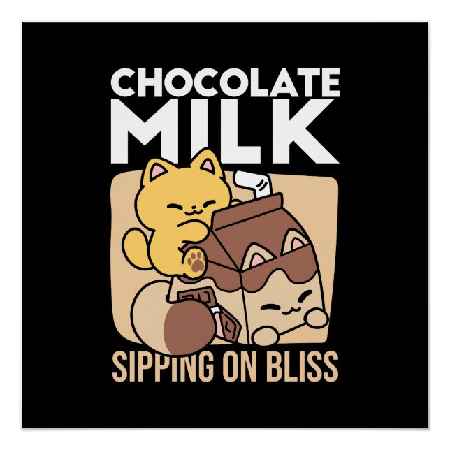 Pôster Chocolate Milk Sipping on Bliss – Kawaii Cat Food  (Frente)