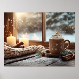 Poster Chocolate Quente Cozy com Creme e Velas Inverno