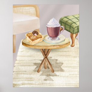 Poster Chocolate quente e Cookies numa Mesa de madeira