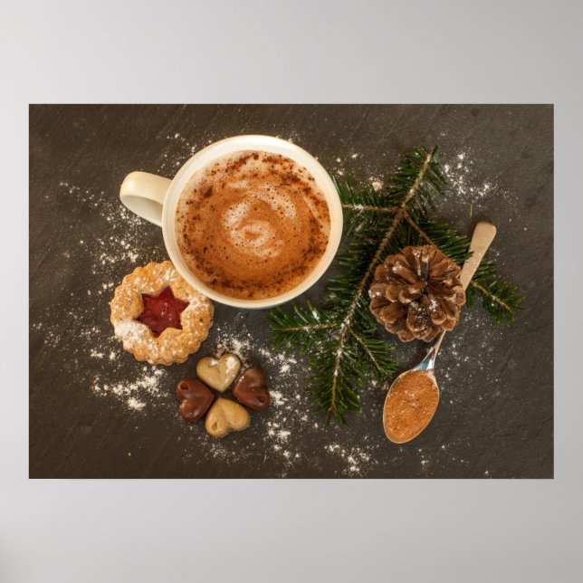 Poster Chocolate Quente Muito Bonito, Biscoito E Doces (Frente)