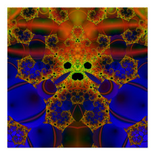 Pôster Chorando Arte Fractal Azul e Amarela