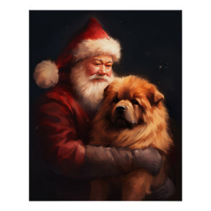 Pôster Chow Chow com Papai Noel Natal Festivo