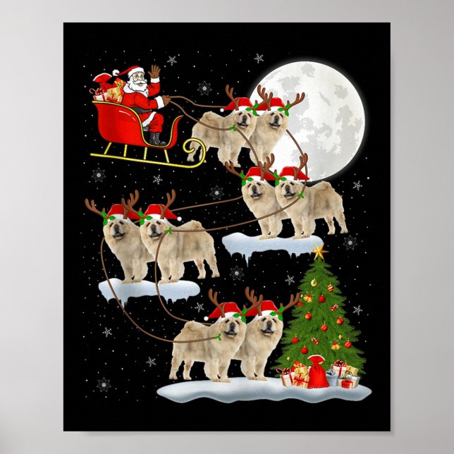 Poster Chow Chow Dog Santa Sleigh Flying Funny Magical Ch (Frente)