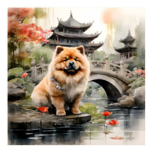 Chow Chow Explorando um Jardim Chinês