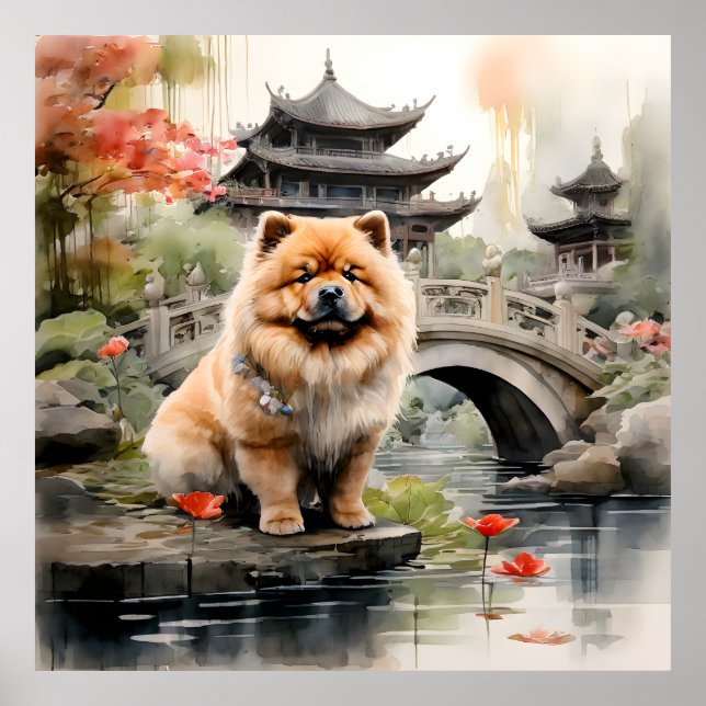 Poster Chow Chow Explorando um Jardim Chinês (Frente)