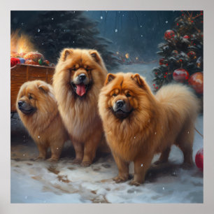 Poster Chow Chow Snowy Sleigh Decência de Natal