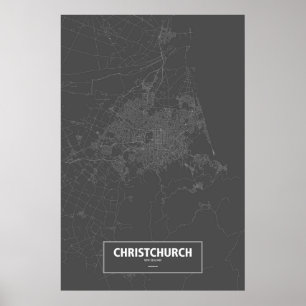 Poster ChristChurch, Nova Zelândia (branco a preto)
