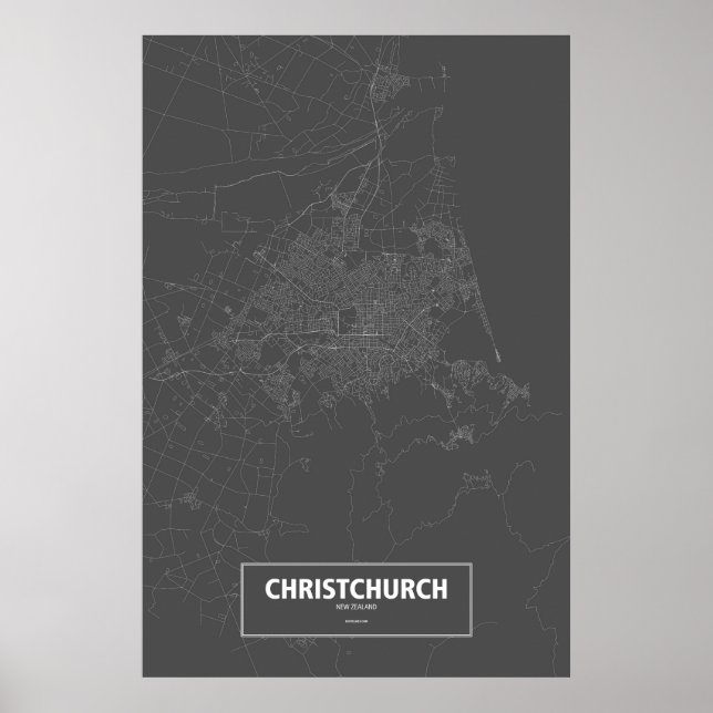 Poster ChristChurch, Nova Zelândia (branco a preto) (Frente)